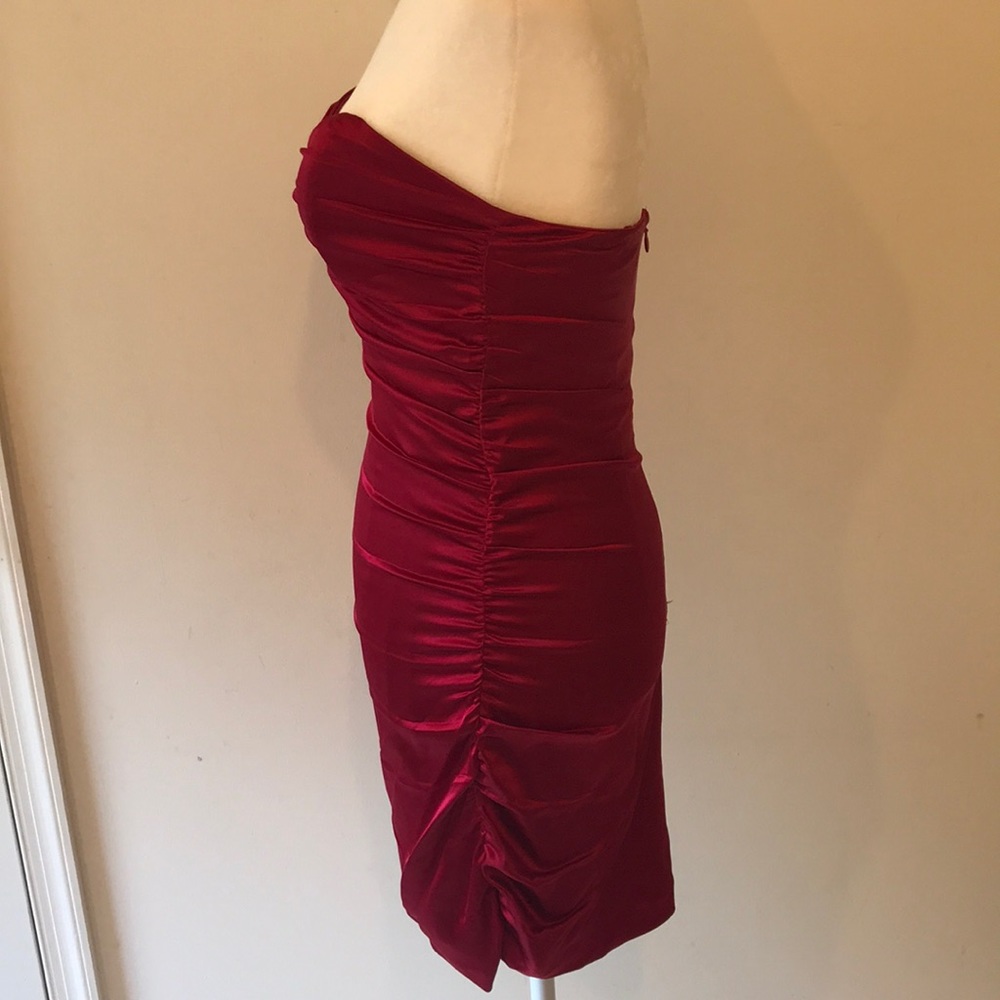 Express Silk Ruched Strapless Red Dress - Sz 2 - Picture 3 of 8